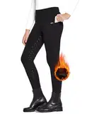 FitsT4 Sports Winterreithose Kinder Winter Reitleggings Mädchen Silikon Vollbesatz Thermo Reithose mit Handytasche und Taschen,Schwarz,XS