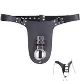 SUPKTHDY Herren Wetlook T-Back String Ouvert Dessous Leder Unterwäsche Mini Slip Offener Schritt Höschen Einstellbar Gürtel mit Schnalle Reizvolle Panties Clubwear