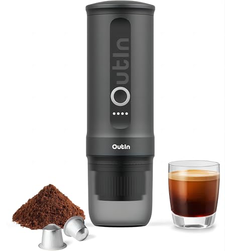 Outin Nano tragbare elektrische Espressomaschine, Camping-Kaffeemaschine, Selbsterhitzung mit USB-C, kompatibel mit gemahlenem Kaffee & NS-Kapsel