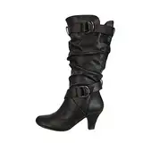 Stiefeletten Damen, Stiefel Damen mit Absatz Trichterabsatz Halbhohe Boots Elegant Lang Stiefele mit Schnalle Leder Langschaft Stiefeletten Casual Cowboystiefel Damenstiefel Winterstiefel