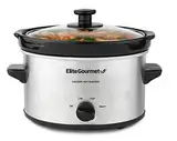 Elite Gourmet MST-275XS Schongarer, elektrisch, oval, einstellbare Temperatur, Vorspeisen, Saucen, Eintöpfe und Dips, Glasdeckel und Topf spülmaschinenfest, 2,27 l, Edelstahl