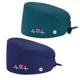 Op Hauben Damen, 2 Stück Op Haube Stoff, Arzt Kostüm Herren, Verstellbare Op-Haube, Mit Knopf Arbeitskappe, Für Ärzten, Krankenschwestern, Zahnärzten Arzt Zubehör (Grün, Marineblau)