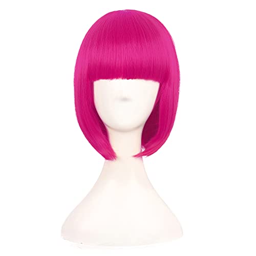 MapofBeauty 12 Zoll/30cm Natürliche Weibliche Kurze Glatte Haare BOB Perücke (Heiß Rosa)