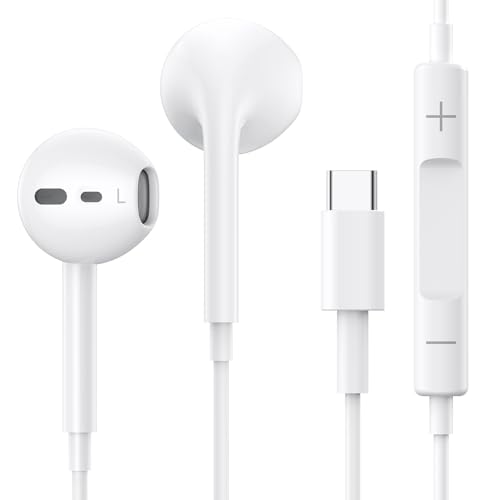 Kopfhörer mit Kabel USB C In Ear Kopfhörer Kopfhörer mit Mikrofon USBC Ohrhörer Typ C Kompatibel mit iPhone 15/15 Plus/15 Pro/15 Pro Max/16/16 Pro/iPad Pro/Air/Samsung Galaxy S24 S23 S22 S21 - Weiß