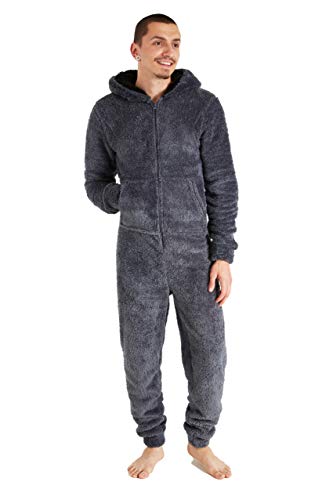 Herren Overall Jumpsuit, One Piece Anzug Fleece Onesie Herren Flauschig Einteiler Schlafanzug Herren und Teenager Jungen M-3XL, Geschenke für Männer (2XL, Dunkelgrau)