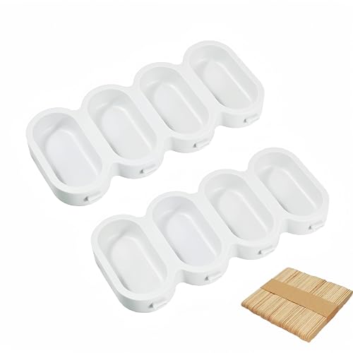 Eisformen Silikon für Eis am Stiel, 4 Hohlräume BPA-frei, Spülmaschinenfest, mit 50 Holzstäbchen für Eis, Desserts, Schokolade & Frozen Treats, 2 Stück