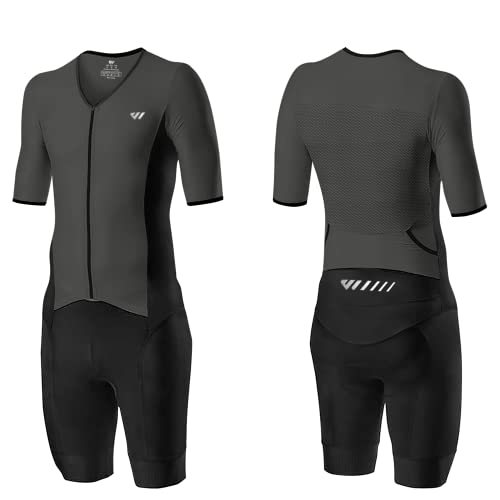 Lo.gas Herren Pro Trisuit Kurzarm Triathlonanzug für Ironman-Rennen und Triathlon-Wettkämpfe - Hochwertiger Triathlon-Anzug für Herren Grau XL