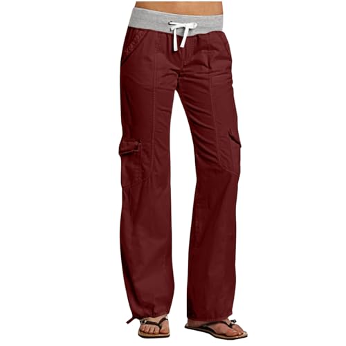 SYDUZAX Damen Einfarbige Taschen-Overalls Bequeme Freizeitsporthose Schlanke Gerade Hose Hose Einfarbige Taschen Stretch Office Hohe LeibhöHe Pant Summer