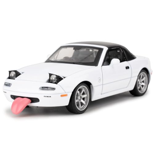 imtfzct 1/32 Mazda Miata MX-5 Alloy Modellauto, Pullback Spielzeugauto mit Licht und Sound, abnehmbares Verdeck, Sammlermodell, Geschenke für Kinder von 4-7 Jahren (Weiß)