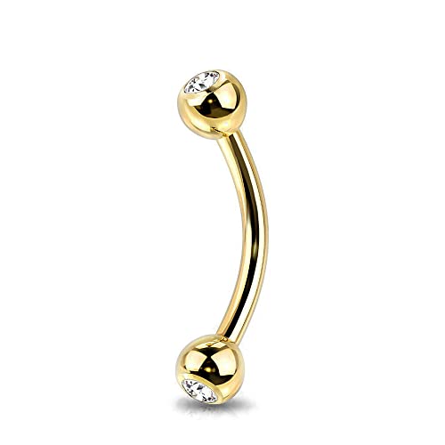 Jewel Barrel Kristall Augenbrauen Banane Piercing Curved Barbell Ohrringe Helix Daith Chirurgenstahl Körperschmuck 16g (1,2 mm) 6 mm / 8 mm Stablänge mit doppelt CZ Kugeln (Gold, 8)