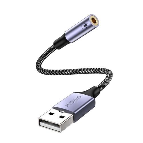 MOSWAG USB auf 3,5 mm Klinke Audio Adapter,externe USB A Soundkarte auf 3,5 mm Aux Stereo Konverter Adapter,kompatibel mit Kopfhörer, PC, Laptop, Linux, Desktop, PS4 und andere Geräte