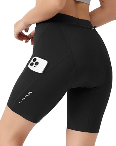 VeloVibe Radlerhose Damen Gepolstert 6D mit Tasche Schnelltrocknende Fahrradhose Damen elastische Radhose Damen Kurz atmungsaktiv Fahrrad Hosen Damen mit breitem und dichtem Polster, Schwarz M