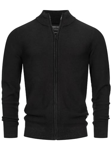 Indicode Herren INWestmoon Strickjacke mit Stehkragen | Fein-Strick Cardigan aus 100% Baumwolle Black L