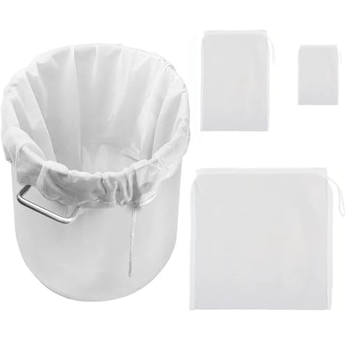 Firavggu 4 STK Filterbeutel Brew Bag Nylon Siebbeutel 200 Micro Pressbeutel Hopfenfilter 3 Größe Bier Brewbag mit Kordelzug Wiederverwendbar Presssack Filtertuch Weinfilterbeutel für Wein Saft Kuchen