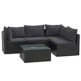 vidaXL 5-tlg. Garten-Lounge-Set mit Auflagen Poly Rattan Schwarz