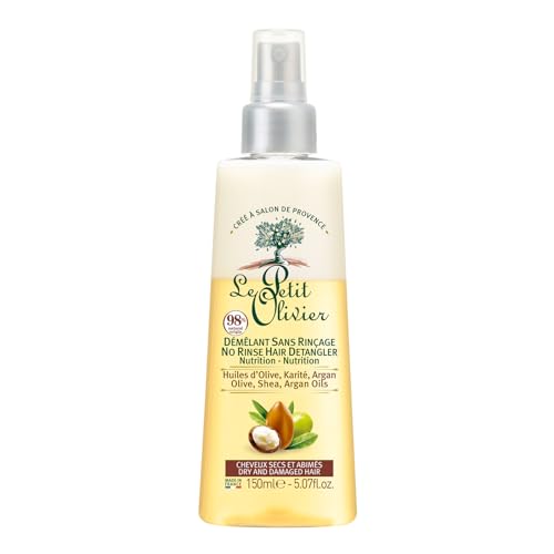 LE PETIT OLIVIER - Entwirrungsspray, Pflege, ohne Ausspülen und Silikon, Olivenöle, Shea & Argan, entwirrt, repariert & nährt – trockenes und geschädigtes Haar – 150 ml