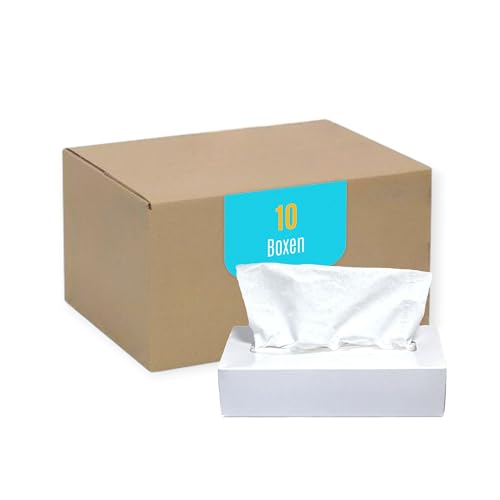 DE Healthcare Products – Kosmetiktücher (1.000 Stück), 2-lagige Taschentücher in weißer Box, weiche Papiertaschentücher, 10 Boxen x 100 Tücher