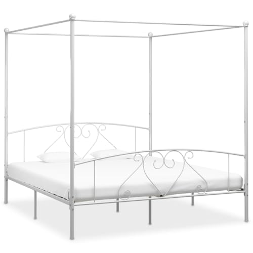 vidaXL Himmelbett Bett Bettgestell Doppelbett Metallbett Bettrahmen Lattenrost Schlafzimmerbett Schlafzimmermöbel Ehebett Weiß 180x200cm