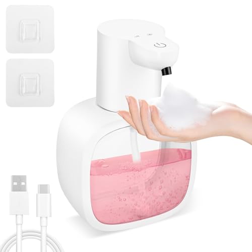 VFANDV 500ml Elektrischer Seifenspender mit Sensor, mit USB Wiederaufladbar, IPX5 Wasserdicht, 4-Stufig Einstellbares Flüssigkeitsvolumen, No Touch Seifenspender, für Bad,Küche, Büro