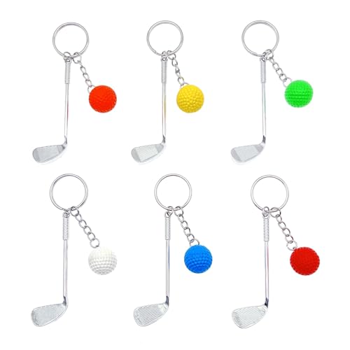 JZK 6x Mini Golf Schlüsselanhänger aus Metall Golfschläger Schlüsselring Golfball lustiges Geschenk für Golffans, Golf-Partygeschenke Dekorationen, Geschenkidee für Golfer, Golf-Match-Preis