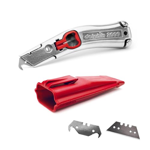 Delphin®-2000 Teppichmesser, Klassik Edition, Feststehende Klinge, Profi Cuttermesser, Alu, Klingen und Kunststoffköcher, Rechts- u. Linkshänder