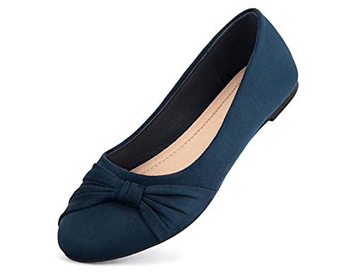 MaxMuxun Damen Ballerinas Frühjahr Sommer Vintage Mokassin Flache Loafer Dunkelblau Blau Größe 37 EU