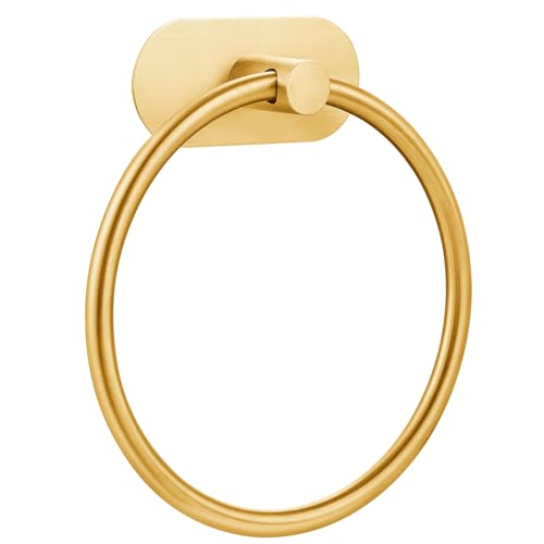 Selbstklebender Handtuchring für Badezimmer, Wandmontage Bad & Küche Handtuchhalter mit Starkem Klebstoff, Ohne Bohren Edelstahl Rostfrei Handtuchhalter, Modern Bad Organizer Gebürstetes Gold