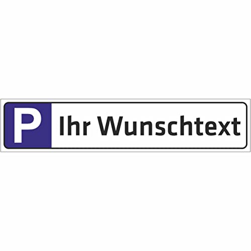 INDIGOS UG - WUNSCHTEXT Schild - 52x11cm - Parkplatzschild Parkplatz - Aluverbundplatte weiß personalisiert Text - Kennzeichen - Namensschild - Garage Hotel Parkplatz Schule Carport Firma individuell