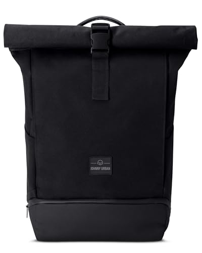 Johnny Urban Rucksack Damen & Herren Schwarz - Allen Medium - Rolltop Mit Laptopfach für Uni Fahrrad Business - 15L - Nachhaltig - Wasserabweisend