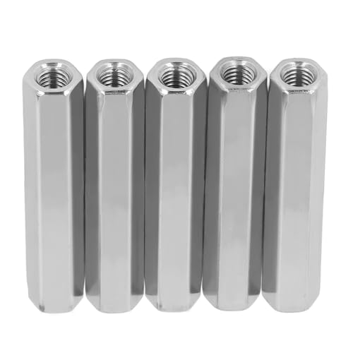 Tissting 5 Stück Langmutter M8 x 1,25 Innengewinde 13mm OD 75mm Lange Sechskant Stangenmutter Verbindungsmuttern 304 Edelstahl Silber Kupplungsmutter Set für Ersatz Wartung
