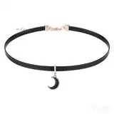 Yolev Choker Schwarz Halskette Damen Leder Goth Halskette Schwarzes Halsband Gothic Choker Halsband Kette mit Mond Anhänger Schmuck Lederkette Damen Mädchen Weihnachten Zubehör