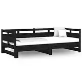 SXJEQOC Jugendbett Gästebett Bettgestell Familienbett - Tagesbett Ausziehbar Schwarz Massivholz Kiefer 2X(80x200) cm für Wohnzimmer Jugendzimmer Balkon Gastzimmer