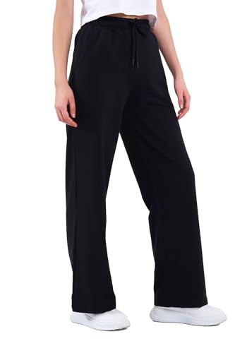 COMEOR Jogginghose Damen - Sporthose Lang Baumwolle Traininghose Lockere Sweatpants mit elastischem Bund und geradem Bein (Schwarz M)