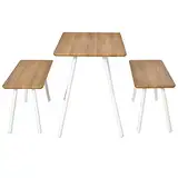 HOMCOM Essgruppe mit 2 Bänken Esstisch Skandinavischer Stil Esszimmergarnitur Sitzgruppe Tischgruppe MDF Metall Natur+Weiß120x50x75cm (Tisch) 110x35x45cm (Bank)