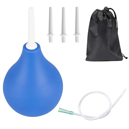 BORISCA 224ML Analdusche, Blaue Klistier Analdusche Silikon Einlauf zur Darmreinigung AnalspüLung Set mit 1 X 37cm Silikonkatheter, 3 SpüLaufsätze, 1 Aufbewahrungsbeutel für Männer und Frauen