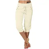 EMATOP Jogginghose Damen 3/4 Lang Baumwolle Sporthose Casual Capri Hose Leicht Einfarbig Laufhose Sommer Sport Sweathose Elegant Bequem Sommerhose mit Taschen Freizeithose Trainingshose Outdoor