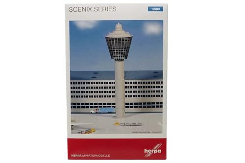 herpa 519670 – Airport-Tower-Set für Modellflughafen, ideale Ergänzung für das Flughafen Basis Set 1, Kleinmodell, 28 Teile - Maßstab 1:500 , Weiß