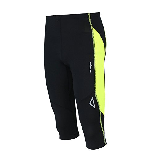 Airtracks FUNKTIONS Laufhose 3/4 LANG PRO AIR/Running Hose/Tight/Kompression/Reflektoren - L - schwarz-neon