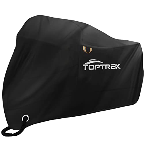 Toptrek Motorradabdeckung mit Nahtband Motorrad Abdeckplane XXXL 210D Oxford Stoff Motorradplane Wasserdicht Atmungsaktiv Outdoor Motorradgarage Schwarz(265 * 105 * 133 cm)