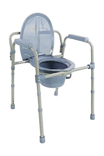 PEPE Mobility - Toilettenstuhl für Senioren, Höhenverstellbar, mit Eimer, Armlehne, Grau