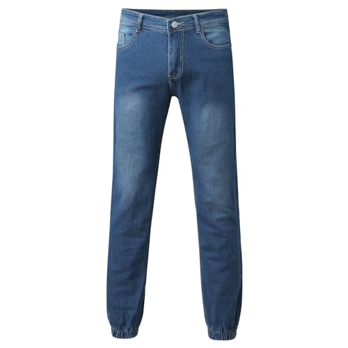 QWUVEDS Herrenmode, lässig, sportlich, gerade Tasche, wassergewaschene Röhrenjeans Jeanshosen Für Männer (Blue, L)