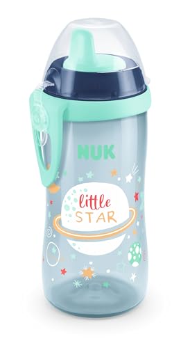 NUK Kiddy Cup Night Trinklernflasche | Schnabeltasse mit Leuchteffekt | 12+ Monate | Auslaufsicher mit harter Trinktülle | Clip und Schutzkappe | BPA-frei | 300 ml | Planeten (blau), 10255678