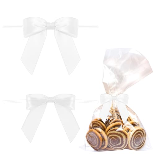 Oruola 50 Stück Dekorative Schleifen & Bänder,Weiß Schleife Weihnachtsbaum,15 × 9 cm Schleife mit Draht zum Geschenkverpackung,Geschenk Schleifen für Hochzeit Geburtstag Weihnachten Geschenverpackung