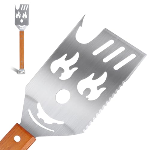 LWMTT 8 in 1 Grillspachtel für Barbecue Grillbesteck mit Holzgriff Multifunktionales Grillspachtel Grill Zubehör mit Flaschenöffner Grillzubehör Geschenke für Männer