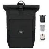 LARKSON Rucksack Herren & Damen Schwarz - No 4 - Rolltop Backpack mit Laptopfach für Uni, Arbeit & Fahrrad - Großer Reiserucksack - Wasserabweisend