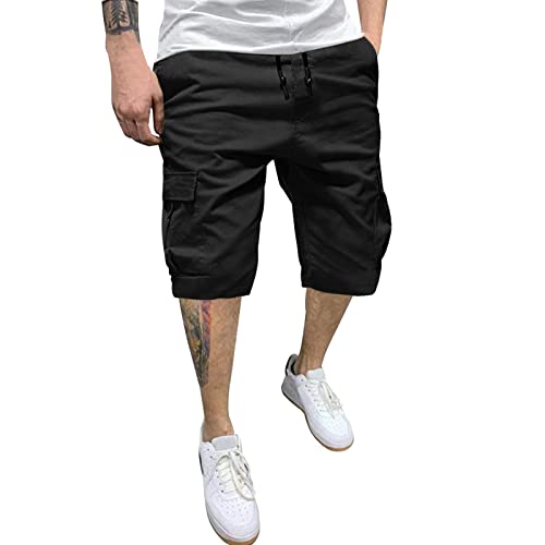 Hehiy Kurze Hosen Herren Shorts Herren Sommer Chino Baumwolle Elastische Taille mit Taschen Baggy Shorts Sporthose Herren Kurz Mit Innenhose Lang