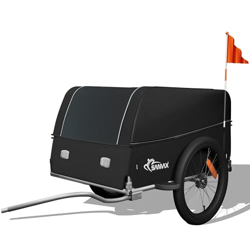 SAMAX Transportanhänger Fahrradanhänger Lastenanhänger Fahrrad Anhänger mit Kunststoffwanne für 40 Kg / 120 Liter in Schwarz/Grau - Grey Edition