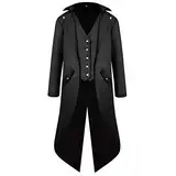 FYMNSI Herren Gothic Steampunk Frack Mantel Männer Mittelalter Viktorianischen Vintage Jacke mit Waistcoat Uniform Lange Smoking Karneval Fasching Halloween Kostüm Party Cosplay Verkleidung Schwarz S