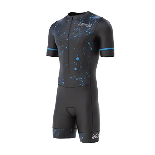 Herren Fahrrad-Skinsuit Gel gepolstert Einteiler Trisuit Bike Top kurzes Sublimiertes Design, schwarz / blau, L