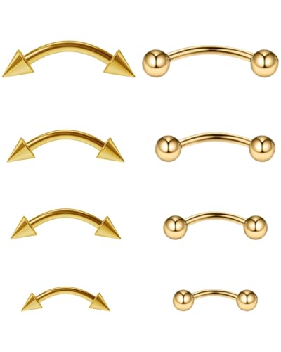 ZAMXHUG Body Piercing Jewelry 16G - 8pcs Chirurgenstahl Banane Augenbrauenpiercing Diaphragma Augenbrauenpiercing gebogenes Langhantel Lippenpiercing 1,2 mm Lippennagel personalisierter, Gold